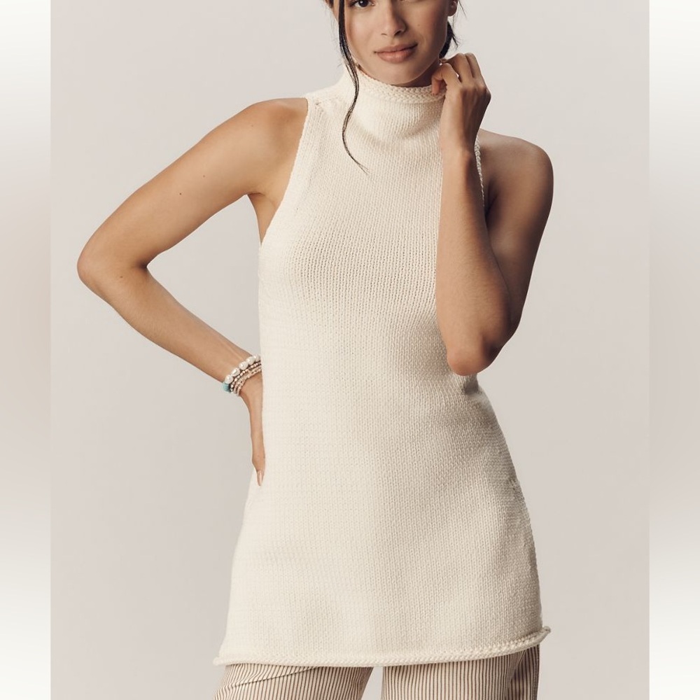 Pilcro Anthropologie Sleeveless Cream Sweater size M new! - Picture 2 of 9